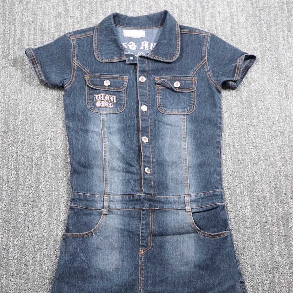 Miss Jeans Embroidered Blue Denim Mini Dress "Diva GIrl" Y2K